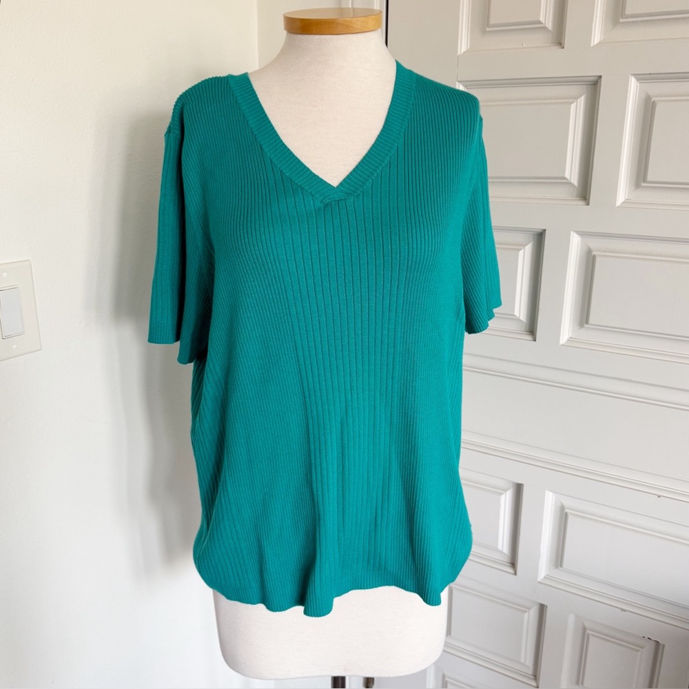 White Stag Women’s Plus Vintage Light Teal Sweater Short Sleeve 18W/20W